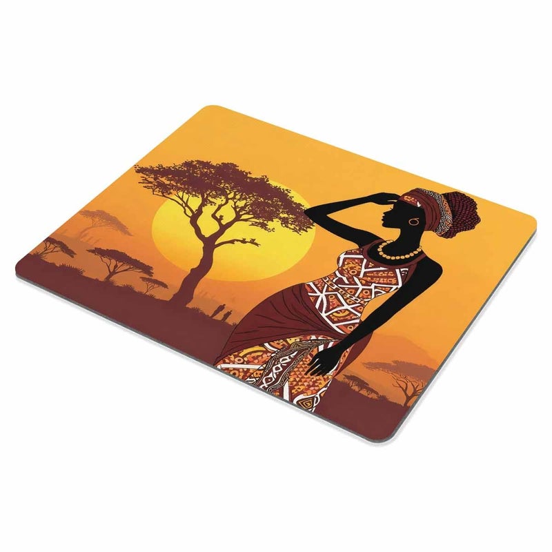 Smooffly African Woman Mouse Pad, Sunset Tree Rectangle Non-Slip Rubber Mousepad Gaming Mouse Pad, 240MM X 200MM X 3MM, Brown Black - Image 3